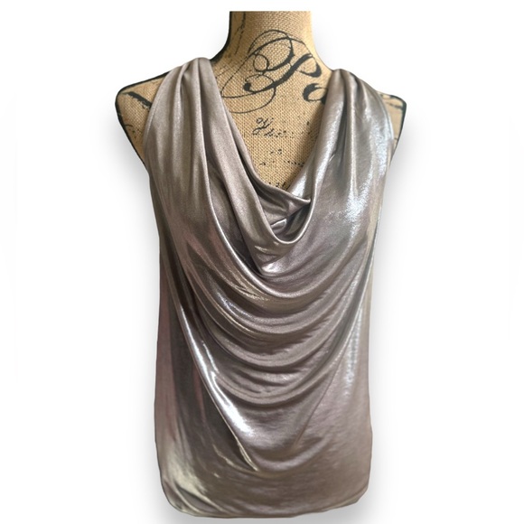 Express Shiny Shimmery Metallic Cowl Neck Halter Top Medium - Picture 5 of 13
